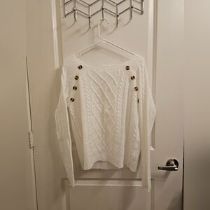 White Sweater w/ Decorative Buttons